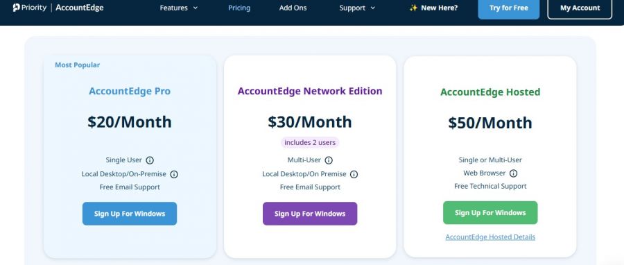 AccountEdge Pro Pricing Screenshot