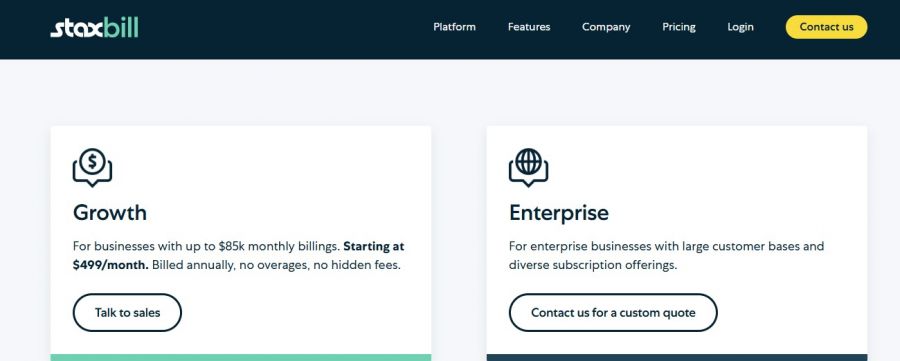 staxbill Pricing Screenshot