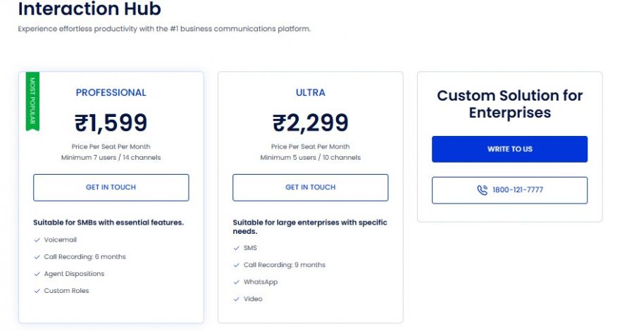 Call Center Hosting Pricing Screenshot
