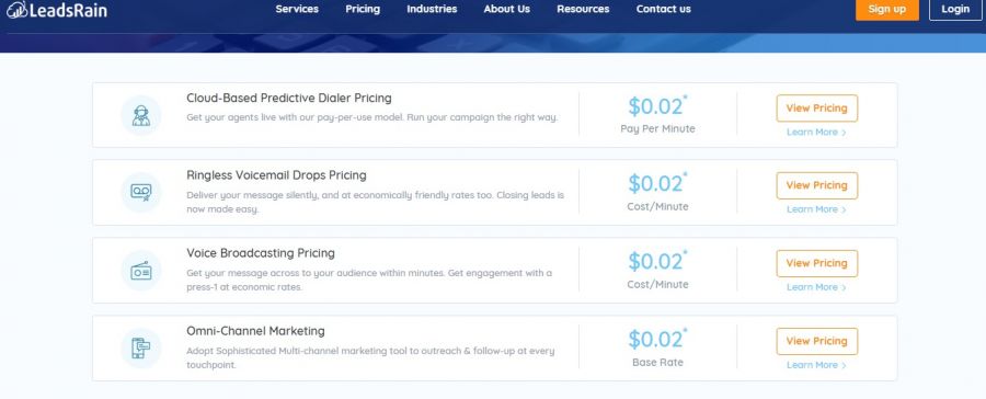 LeadsRain Pricing Screenshot