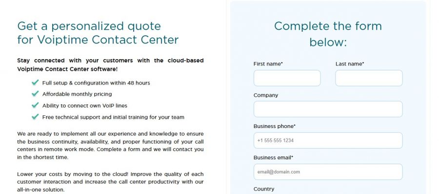 Voiptime Cloud Pricing Screenshot