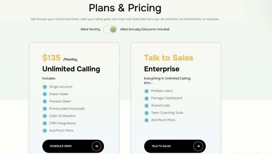 Call Logic Pricing Screenshot