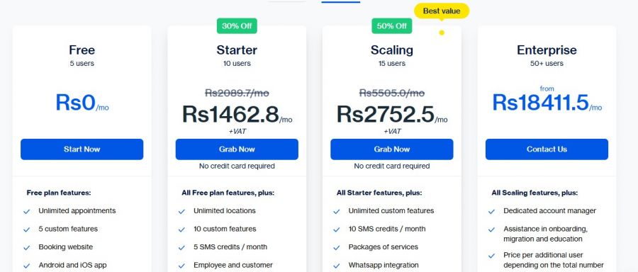 Trafft Pricing Screenshot