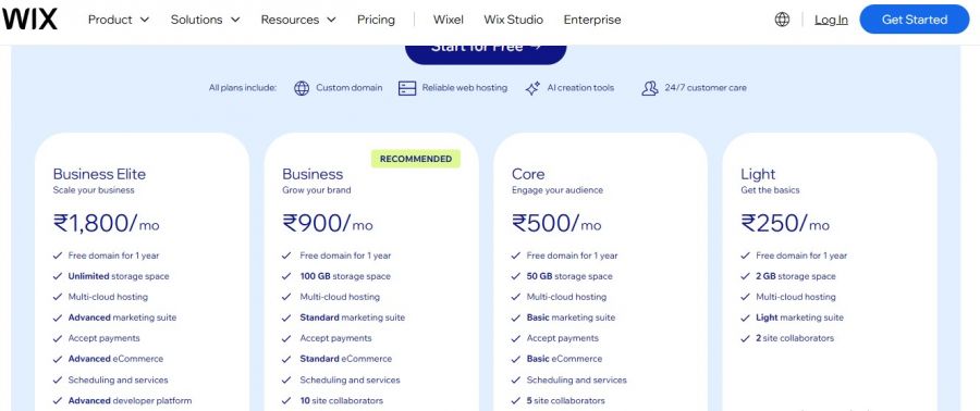 Wix Bookings Pricing Screenshot