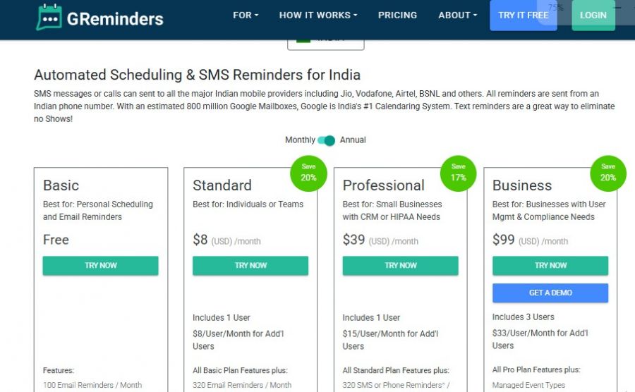 Greminders Pricing Screenshot