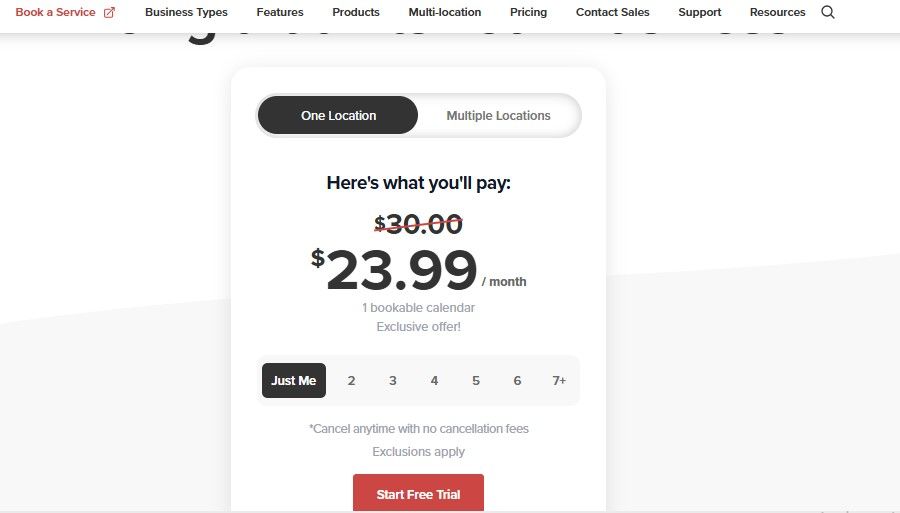 vagaro Pricing Screenshot