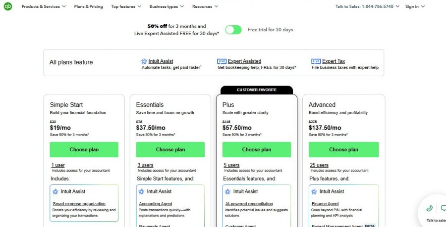 QuickBooks Online Pricing Screenshot