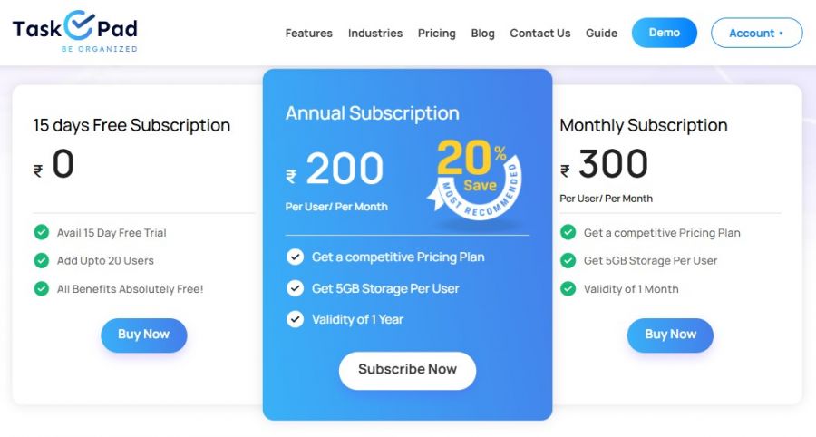 TaskOPad Pricing Screenshot
