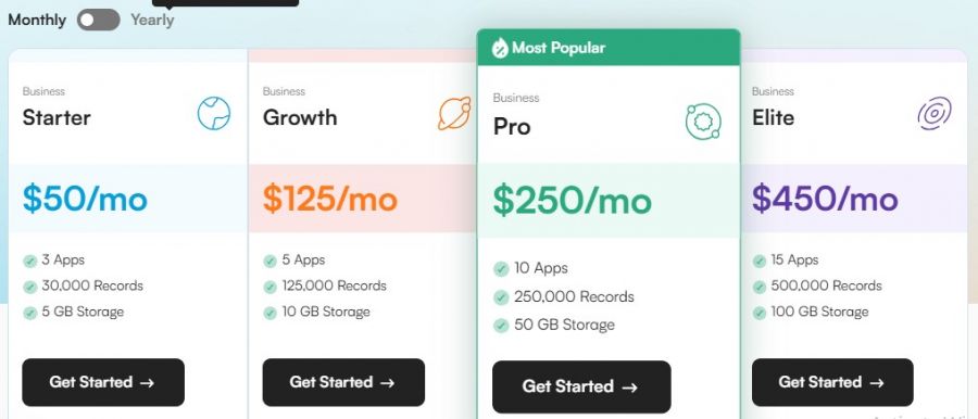 Tadabase Pricing Screenshot