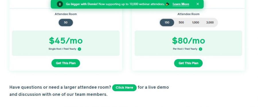 Demio Pricing Screenshot