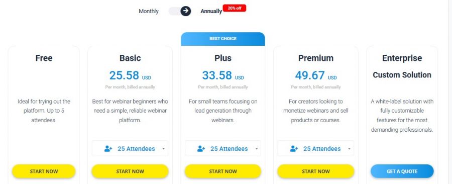 LiveWebinar Pricing Screenshot