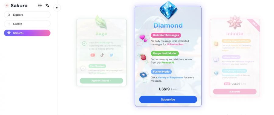 Sakura.fm Pricing Screenshot