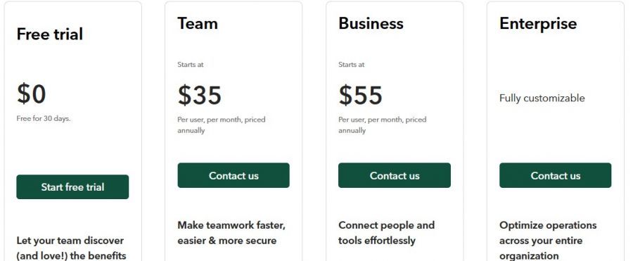 Quickbase Pricing Screenshot