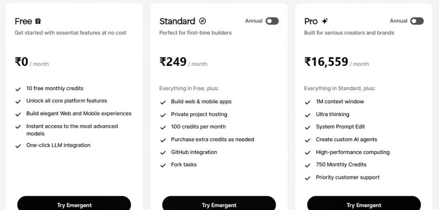 Emergent Pricing Screenshot