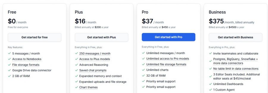 Julius Pricing Screenshot