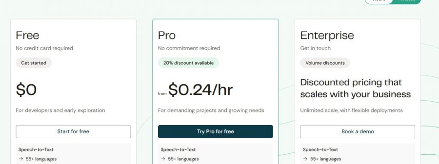 Speechmatics Pricing Screenshot