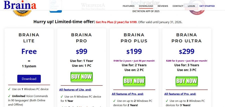 Braina Pro Pricing Screenshot
