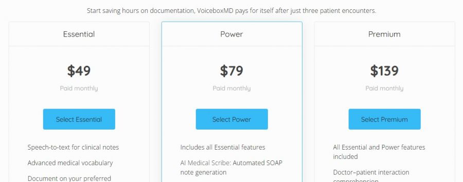 VoiceboxMD Pricing Screenshot