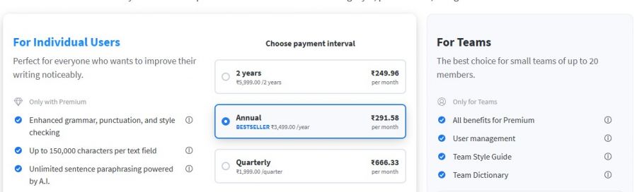 LanguageTool Pricing Screenshot