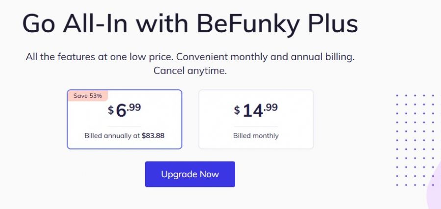 BeFunky Pricing Screenshot