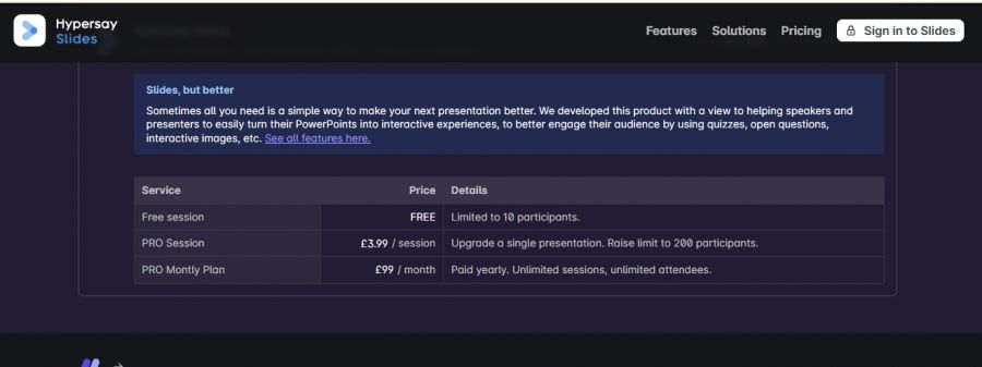 Hypersay Pricing Screenshot