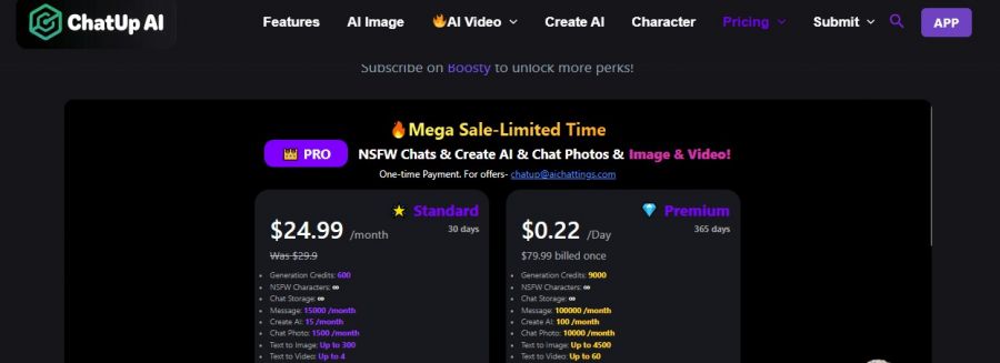 ChatUp AI Pricing Screenshot