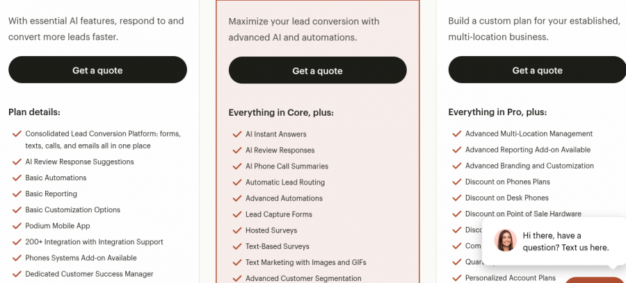 Podium Pricing Screenshot