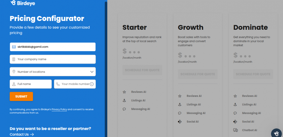 Birdeye Pricing Screenshot