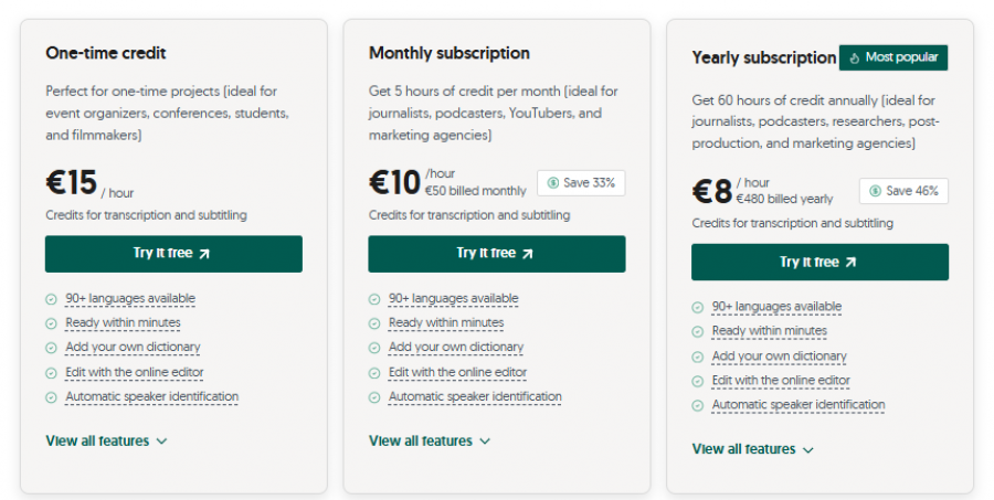AmberScript Pricing Screenshot