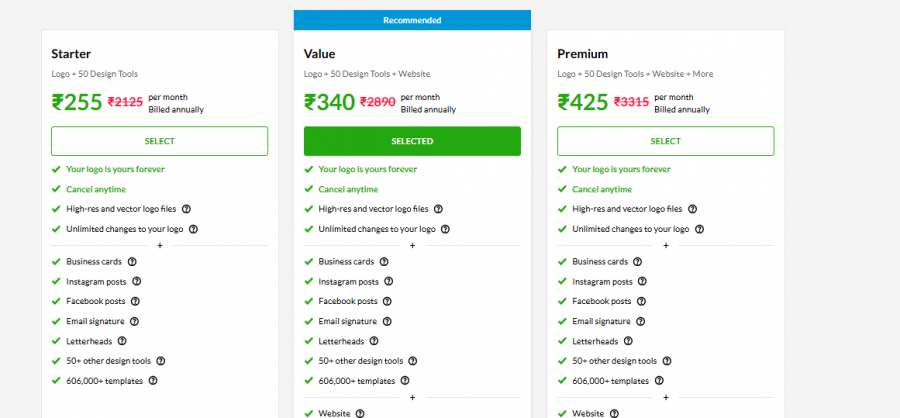 BrandCrowd AI Pricing Screenshot