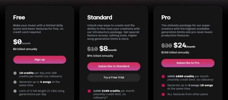Udio Pricing Screenshot