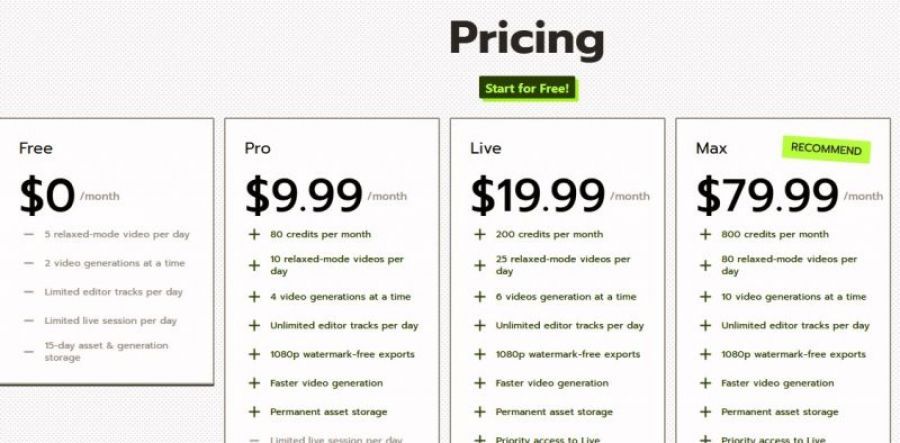 Viggle AI Pricing Screenshot