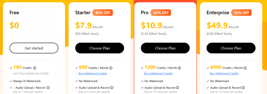 Mango Animate Pricing Screenshot