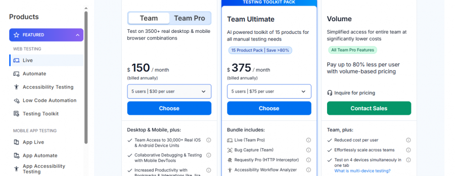 CrossBrowserTesting Pricing Screenshot