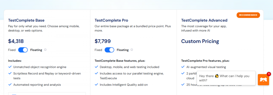 TestComplete Pricing Screenshot
