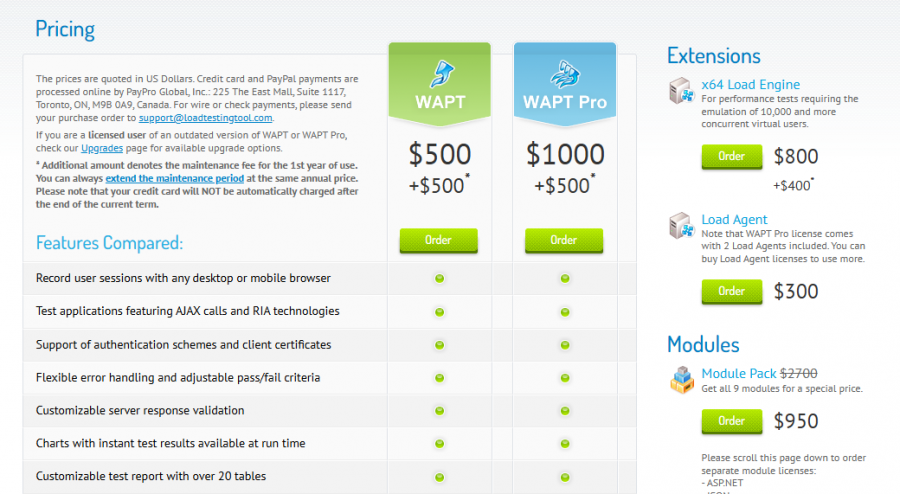 WAPT Pro Pricing Screenshot